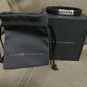 David Yurman Sterling Silver Chevron and Black Rubber Men’s Bracelet